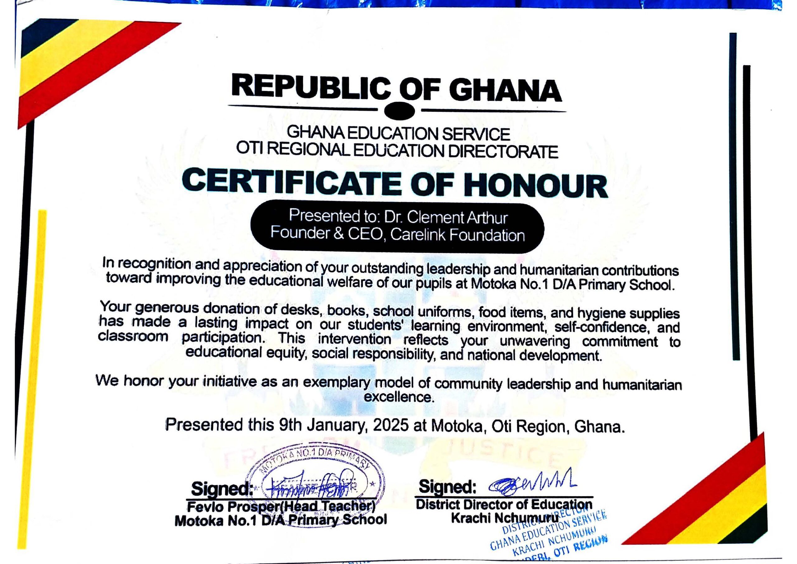 certificate of honour